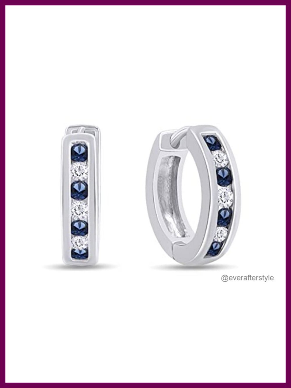 14K White Gold Over Sterling Silver Blue Sapphire Huggie Hoop Earrings